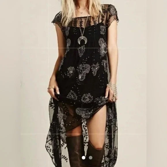 free people sheer beaded dress Linen Maxi Dress with Adjustable Straps main image 0